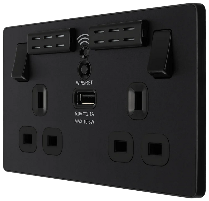 BG Evolve PCDMB22UWRB 2 Gang 13A Switched Socket Outlet - Black Insert Matt Black