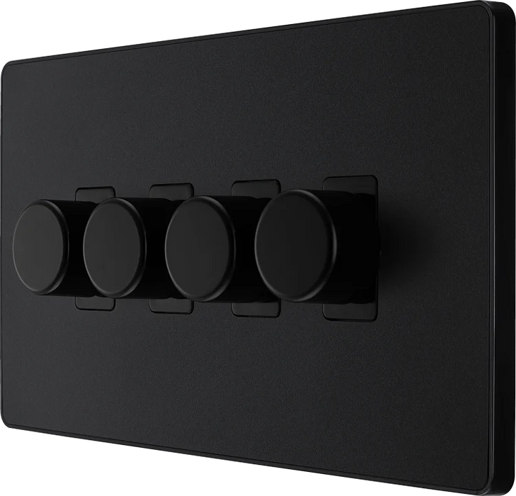 BG Evolve PCDMB84B 2-Way Trailing Edge LED 200W Quadruple Dimmer Switch Push On/Off - Matt Black