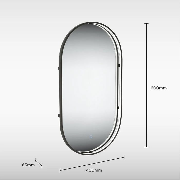 Sensio SE170033T0 Aspect Floating Edge Pill Shaped Mirror with Colour Changeable LEDs and Touch Sensor - 600x400mm - Matt Black