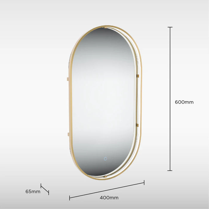 Sensio SE170046T0 Aspect Floating Edge Pill Shaped Mirror with Colour Changeable LEDs and Touch Sensor - 900x500mm - Brass