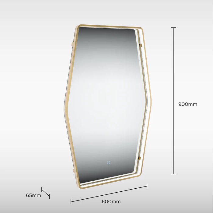 Sensio SE170056T0 Aspect Floating Edge Art Deco Mirror with Colour Changeable LEDs and Touch Sensor - 600x900mm - Brass