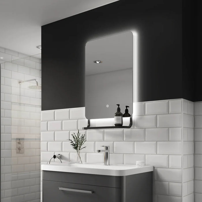 Sensio SE30098P0 Harbour Back Lit Colour Changeable LED Mirror with Intergrated Shelf Matt Black - 790x500x125mm - CCT