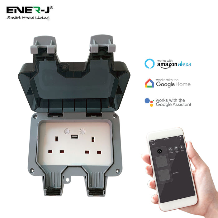 ENER-J SHA5275 Smart WiFi Weatherproof Double Socket with USB