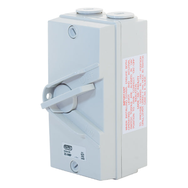 SelectRic SS35A-RS 35 Amp / 16kW Weatherproof Isolator Switch – 4 Pole 415V