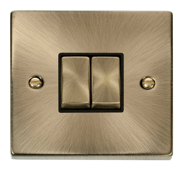 Click Scolmore Deco VPAB412BK 2 Gang 2 Way 'Ingot' 10AX Switch Antique Brass  Black Insert