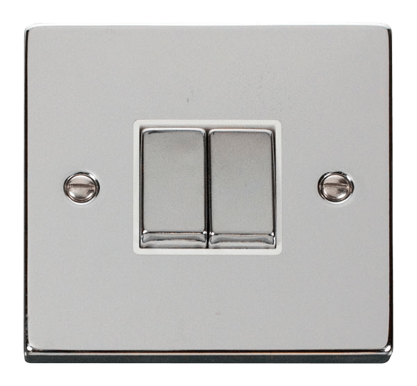 Click Deco VPCH412WH Plate Switch 2G 2W  Polished Chrome White Insert