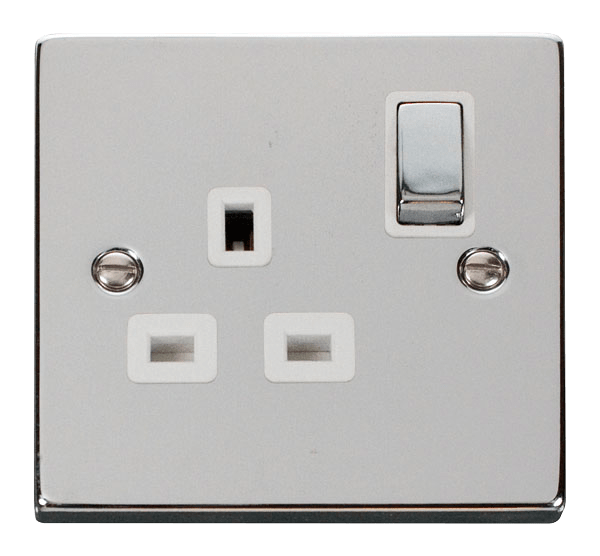 Click Deco VPCH535WH Switched Socket 1G 13A DP Polished Chrome