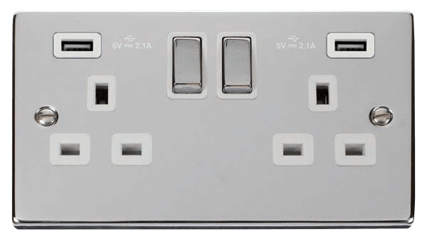 Click Deco VPCH580WH Switched Socket Outlet w/Twin USB 13A 2G Polished Chrome