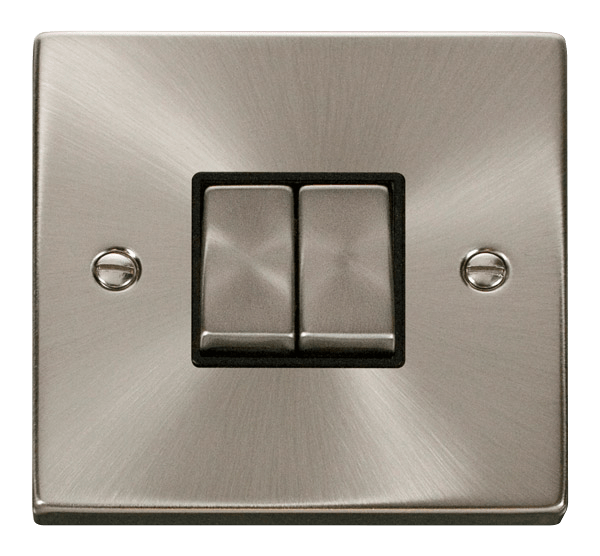 Click Deco VPSC412BK 10A Plate Switch 2G2W Satin Chrome Black Insert