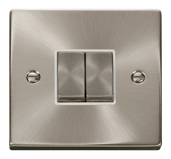 Click Deco VPSC412WH Plate Switch 2G 10A  Satin Chrome White Insert