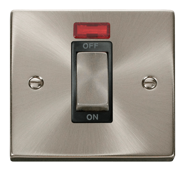 Click Scolmore Deco VPSC501BK Plate Switch With Neon 45A Ingot 1G DP Satin Chrome Black Insert