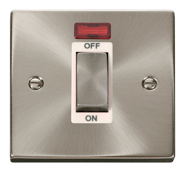 Click Scolmore VPSC501WH Plate Switch With Neon 45A Ingot 1G DP Satin Chrome White Insert