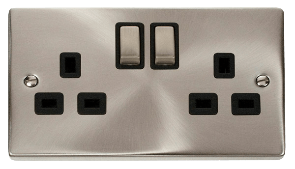 Click Deco VPSC536BK Switched Socket 2G 13A DP Satin Chrome Black Insert