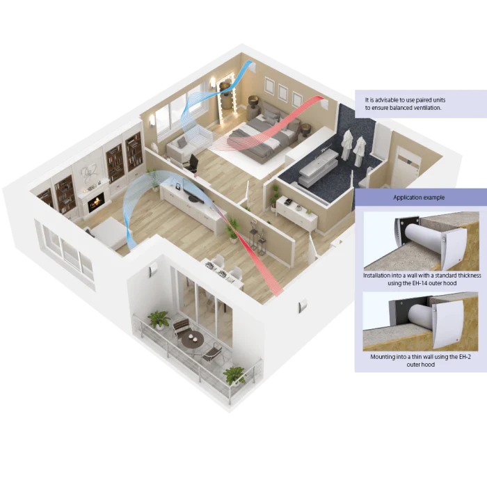 Blauberg AERIS-MINI-CS Aeris-Mini Alternate Flow Heat Recovery Fan Single Room Energy Saving Unit Cotswold Stone