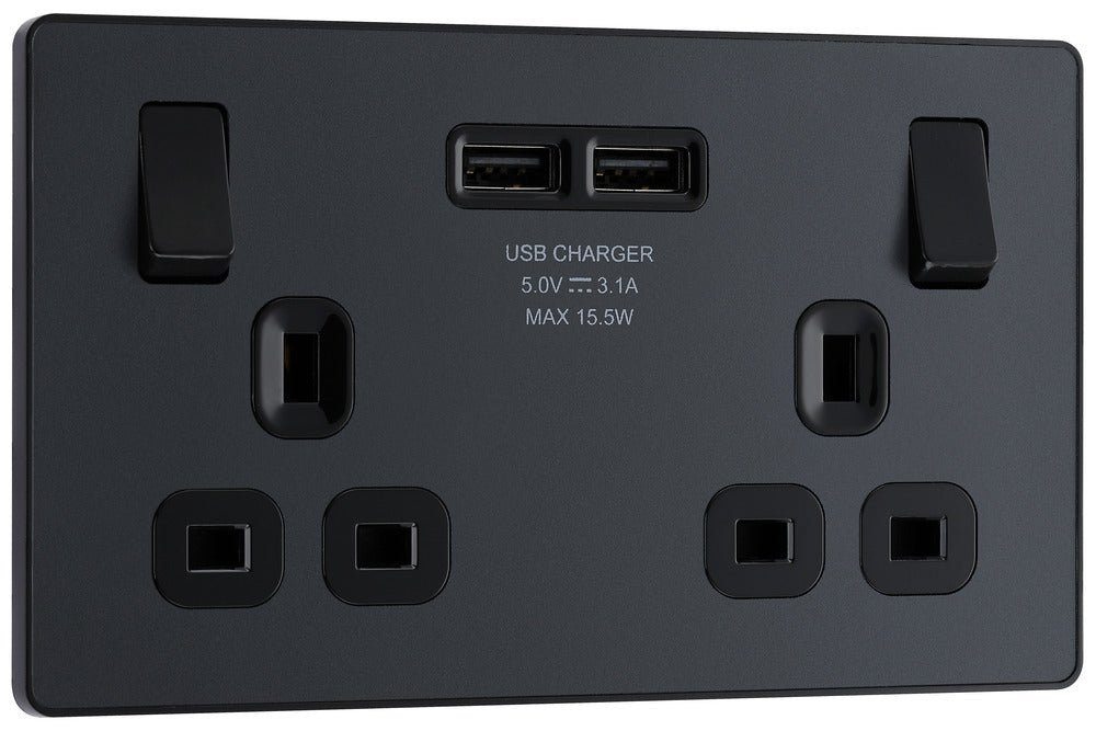 BG Evolve PCDMG22U3B 2G 13A 2x USB-A 3.1A Switched Socket Outlet Matt Grey