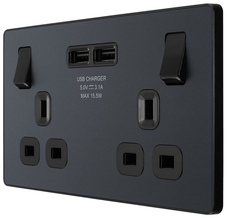 BG Evolve PCDMG22U3B 2G 13A 2x USB-A 3.1A Switched Socket Outlet Matt Grey