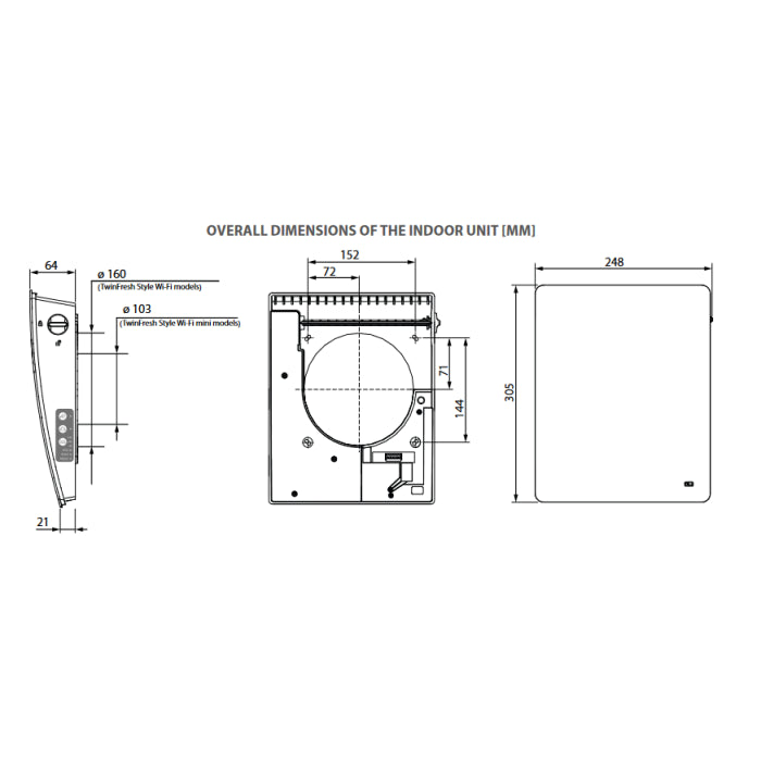 Blauberg AERIS-MIDI-BLK Aeris-Midi Alternate Flow Heat Recovery Fan Single Room Energy Saving Unit Black