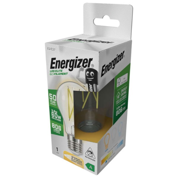 Energizer S29628 A Rated LED Elite GLS E27 Filament 806lm 3.8W 2700K (Warm White) - Box of 12