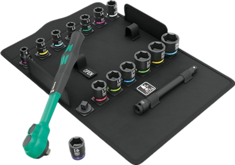 Wera 05005530001 8100 SB 12 Zyklop Comfort Ratchet set, reversing lever, 3/8" drive, metric 16pcs