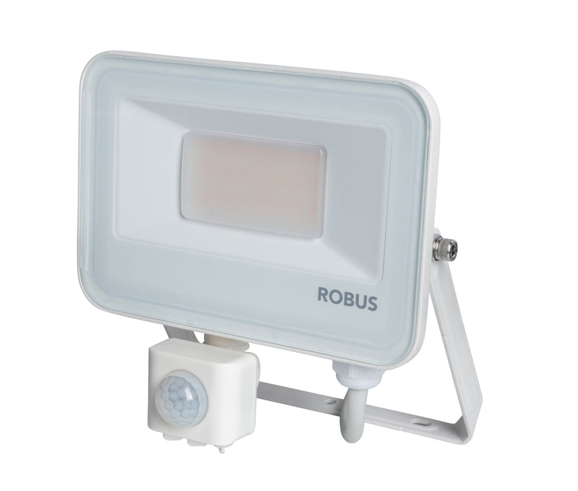 Robus RST1020CCT3P-01 SELEST PLUS 10W/20W Floodlight with PIR IP65 CCT3 White c/w 1m flex