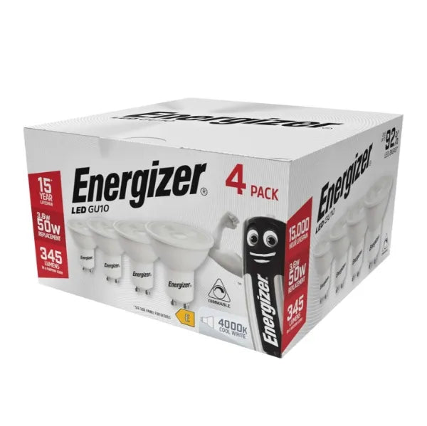 Energizer S10328 LED GU10 345lm 3.6W 4,000K (Cool White) Dimmable, Box of 4