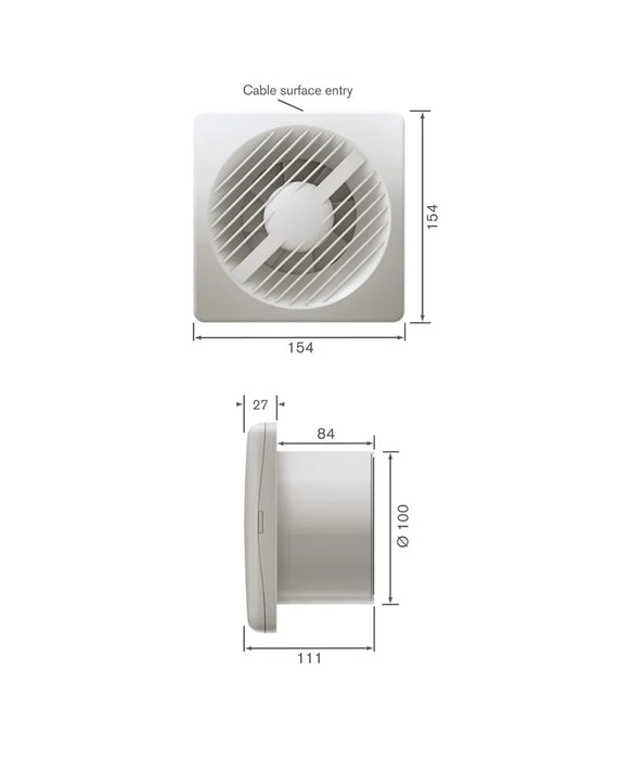 Greenwood Airvac AXS100HT Bathroom/Toilet Humidistat/Timer & Pullcord Fan 100mm