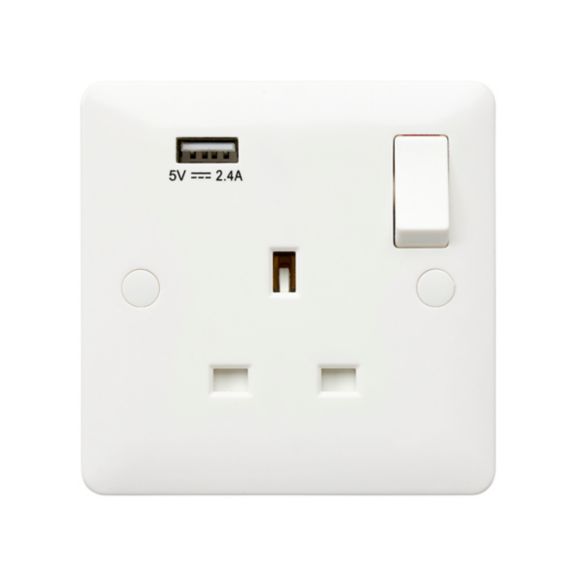 MK Base MB24354WHI 13A 1 Gang DP Switch Socket + USB 5v/2.4A