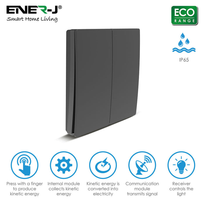 ENER-J WS1051XB Wireless Kinetic 2 Gang Switch Eco Series (Black body)