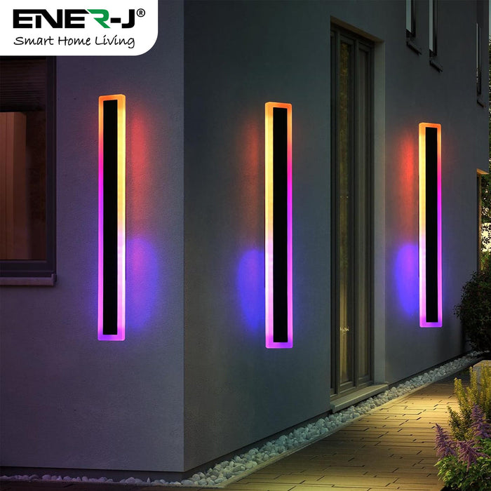 ENER-J T486 600x80mm Outdoor Acrylic Black Wall Lights, 12W Waterproof IP65 RGB