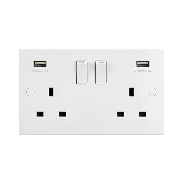 Saxby Square Edge SE423 13A 2G DP Switched Socket with twin 5V USB