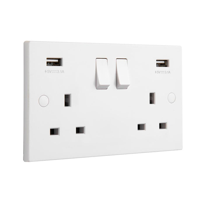 Saxby Square Edge SE423 13A 2G DP Switched Socket with twin 5V USB