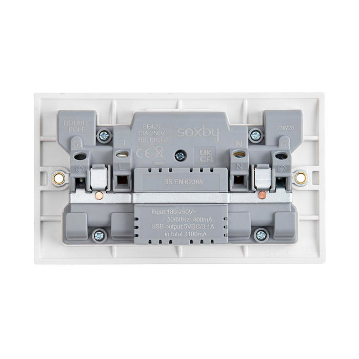 Saxby Square Edge SE423 13A 2G DP Switched Socket with twin 5V USB