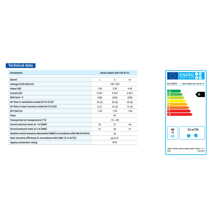 Blauberg VENTO-MINI-AIR-BLK Vento Mini-Air Decentralised Heat Recovery Black